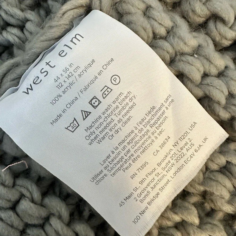 West Elm Grey Acrylic Throw Blanket